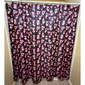 Unbranded Pink & Black Cats/Hearts Pattern Shower Curtain 100% Polyester 70x70.5